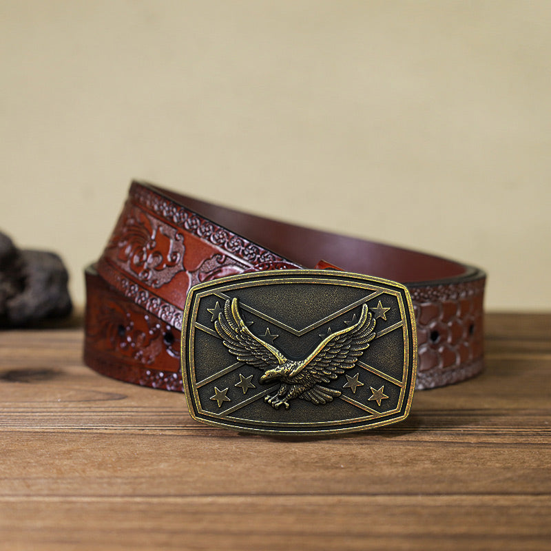 Men's DIY Eagle Flag Pattern Buckle Leather Belt - image 11
