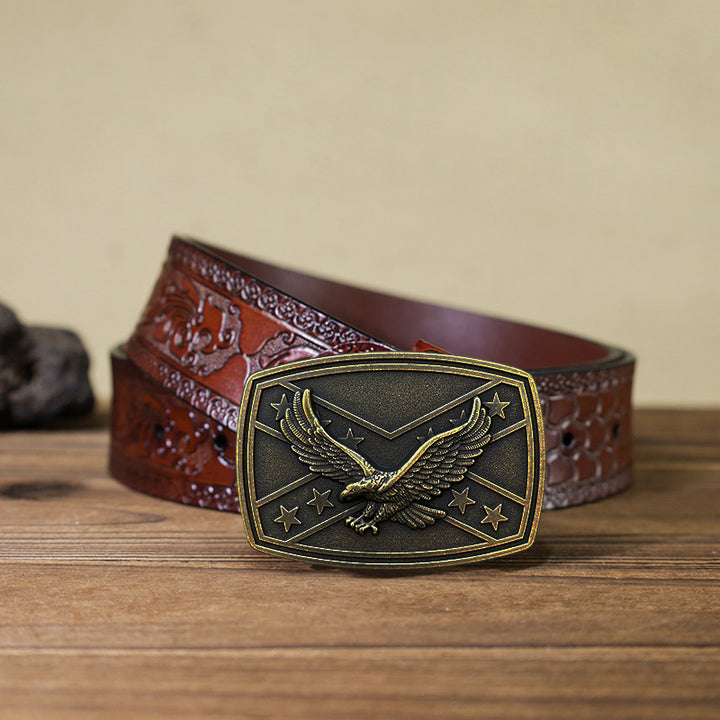 Men's DIY Eagle Flag Pattern Buckle Leather Belt - image 11