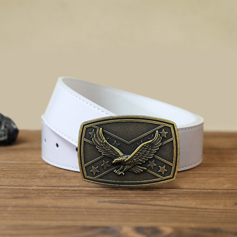 Men's DIY Eagle Flag Pattern Buckle Leather Belt - image 5