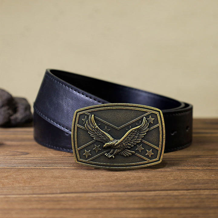 Men's DIY Eagle Flag Pattern Buckle Leather Belt - image 3