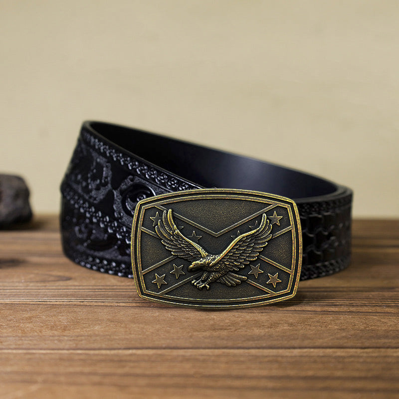 Men's DIY Eagle Flag Pattern Buckle Leather Belt - image 9