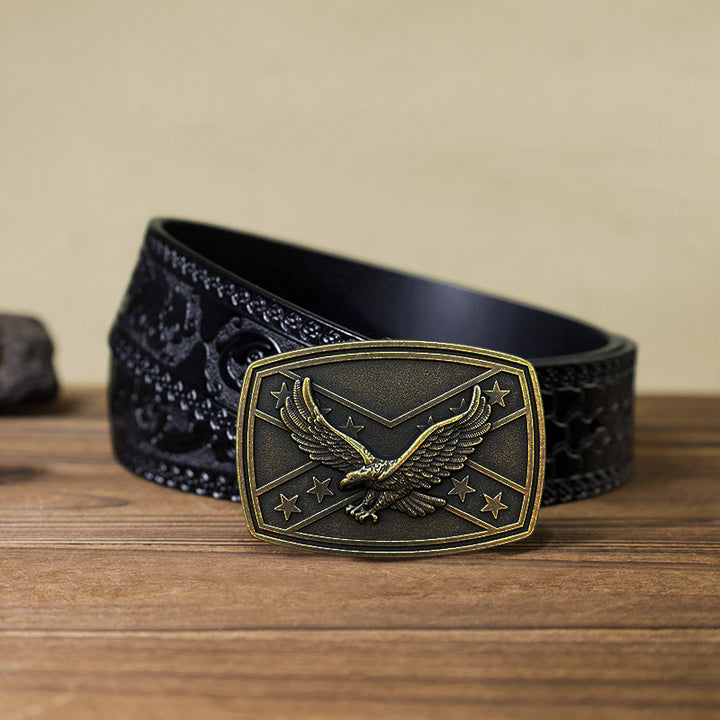 Men's DIY Eagle Flag Pattern Buckle Leather Belt - image 9