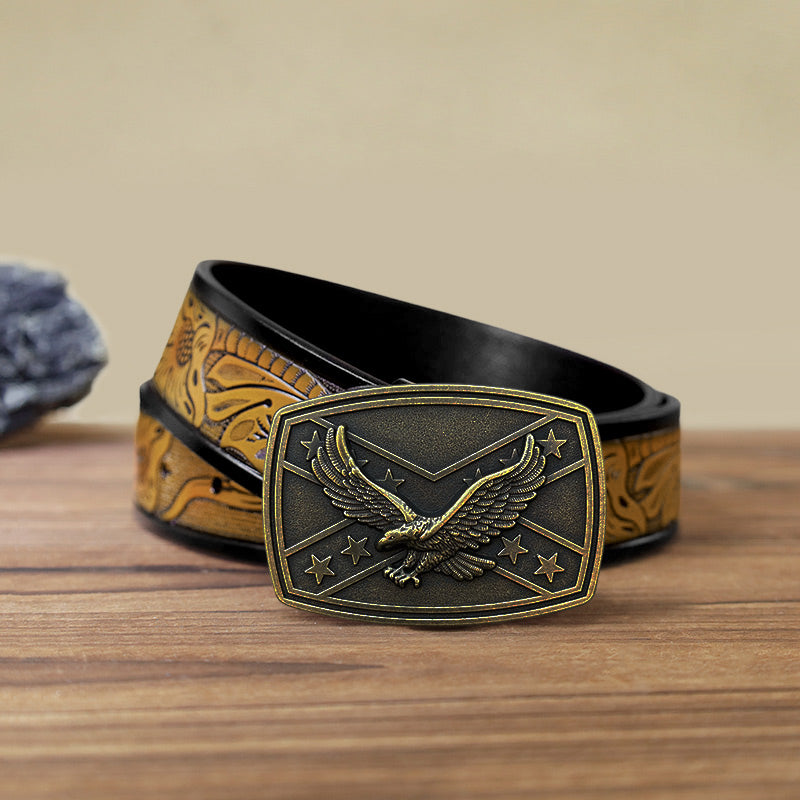Men's DIY Eagle Flag Pattern Buckle Leather Belt - image 13