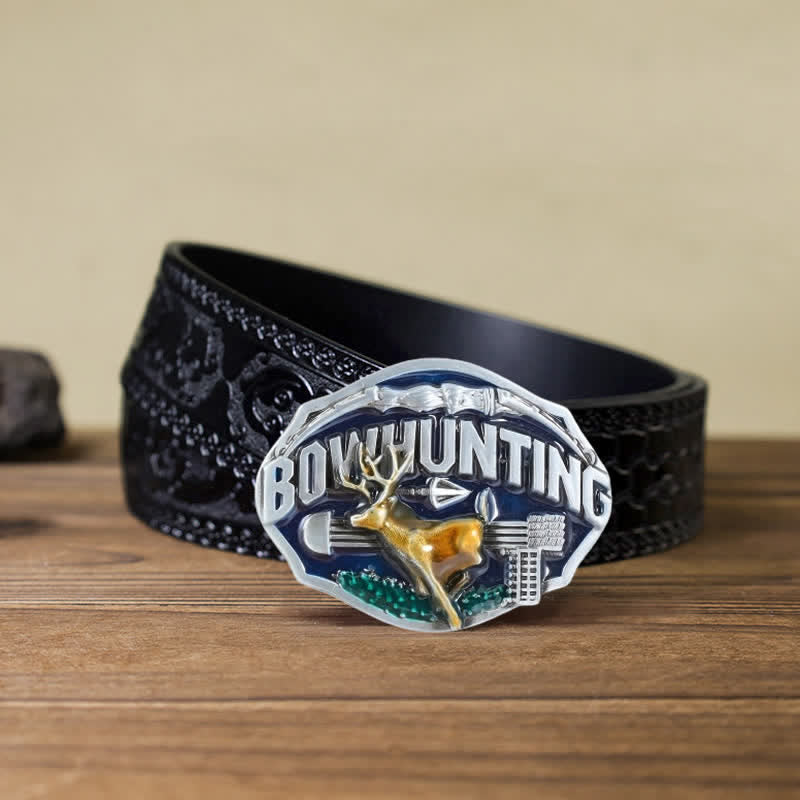 Men's DIY Bowhunting Deer Enamel Buckle Leather Belt - Deer - Black Carved Belt (40) - image 10