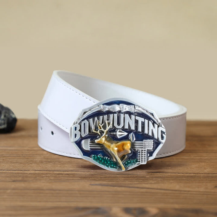 Men's DIY Bowhunting Deer Enamel Buckle Leather Belt - Deer - White PU Belt (40) - image 6