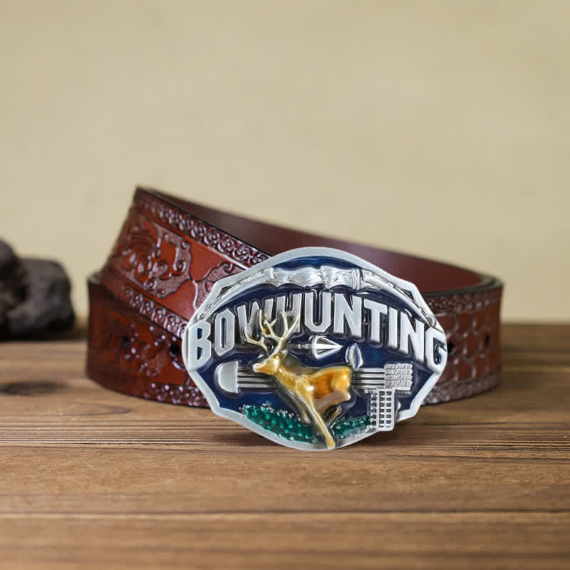Men's DIY Bowhunting Deer Enamel Buckle Leather Belt - Deer - Brown Carved Belt (40) - image 12
