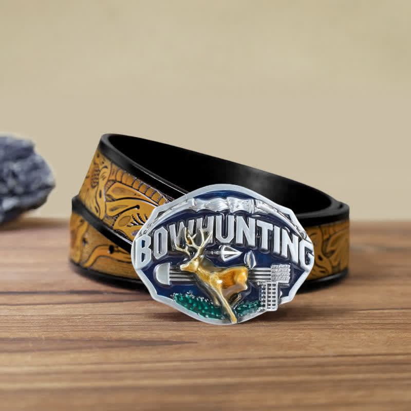 Men's DIY Bowhunting Deer Enamel Buckle Leather Belt - Deer - SandyBrown Belt (40) - image 14