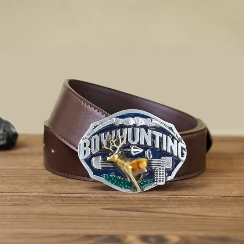 Men's DIY Bowhunting Deer Enamel Buckle Leather Belt - Deer - Brown PU Belt (40) - image 8
