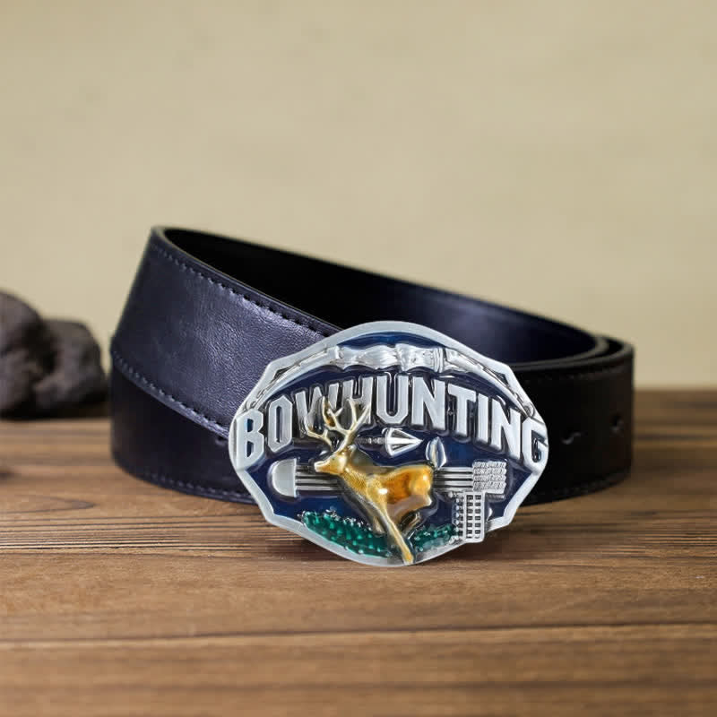 Men's DIY Bowhunting Deer Enamel Buckle Leather Belt - Deer - Black PU Belt (40) - image 4