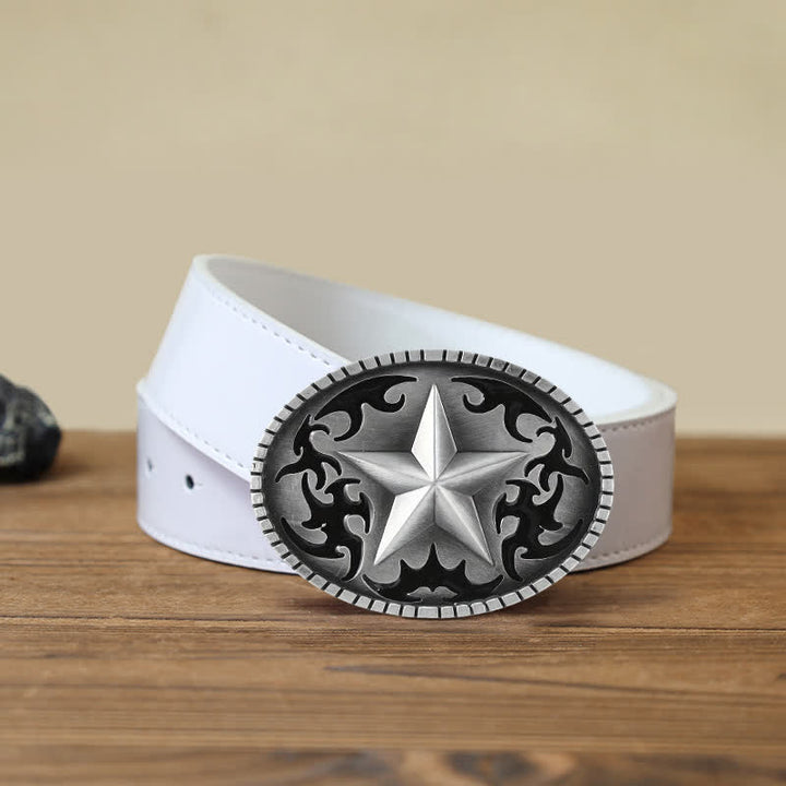 Men's DIY Silver Lone Star Buckle Leather Belt - Star - White PU Belt (40) - image 5