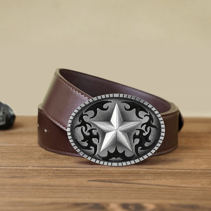 Men's DIY Silver Lone Star Buckle Leather Belt - Star - Brown PU Belt (40) - image 7