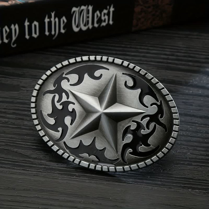 Men's DIY Silver Lone Star Buckle Leather Belt - Star - Without Belt - image 0