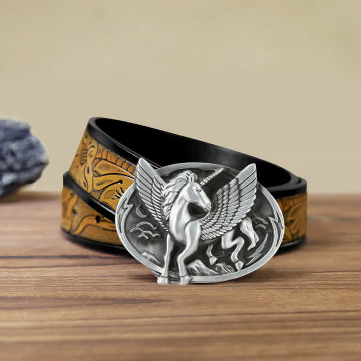 Men's DIY Antique Silver Unicorn Buckle Leather Belt - Unicorn - SandyBrown Belt (40) - image 15