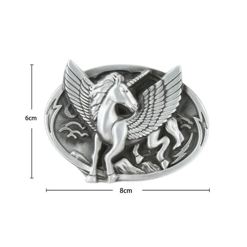 Men's DIY Antique Silver Unicorn Buckle Leather Belt - image 3