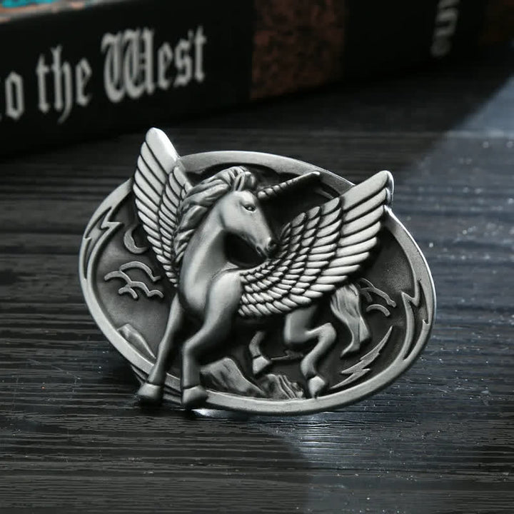 Men's DIY Antique Silver Unicorn Buckle Leather Belt - Unicorn - Without Belt - image 0