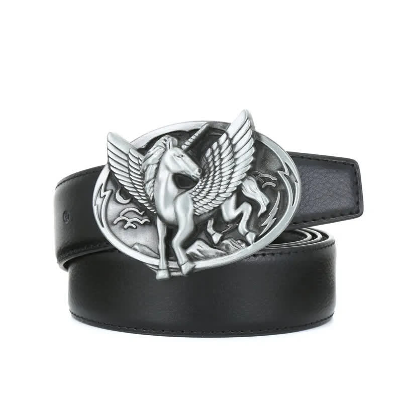 Men's DIY Antique Silver Unicorn Buckle Leather Belt - image 2