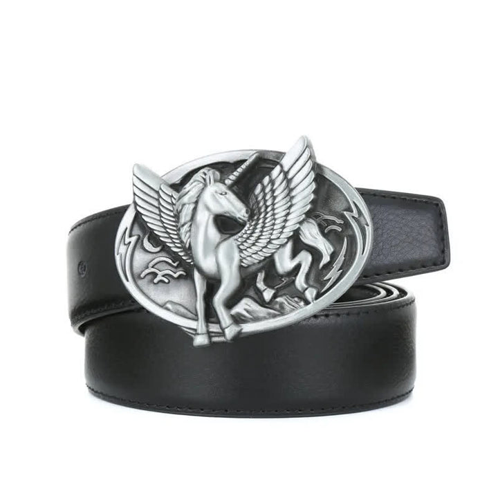 Men's DIY Antique Silver Unicorn Buckle Leather Belt - image 2