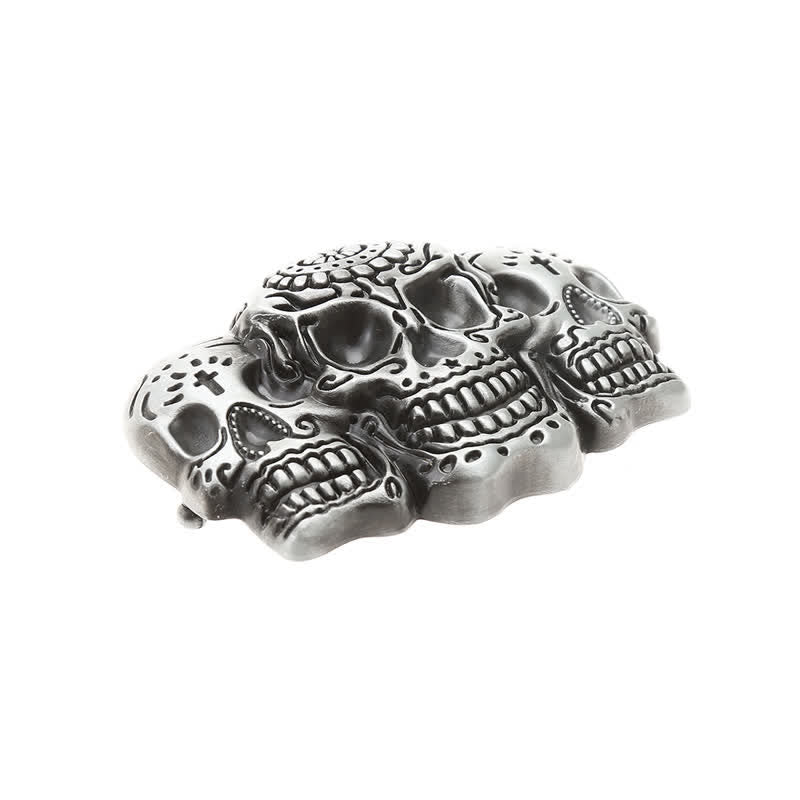 Men's DIY Triple Skull Head Buckle Leather Belt - image 3