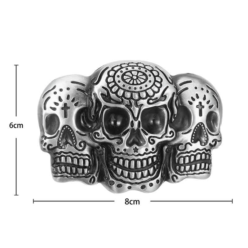 Men's DIY Triple Skull Head Buckle Leather Belt - image 2