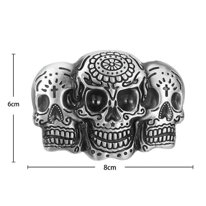Men's DIY Triple Skull Head Buckle Leather Belt - image 2