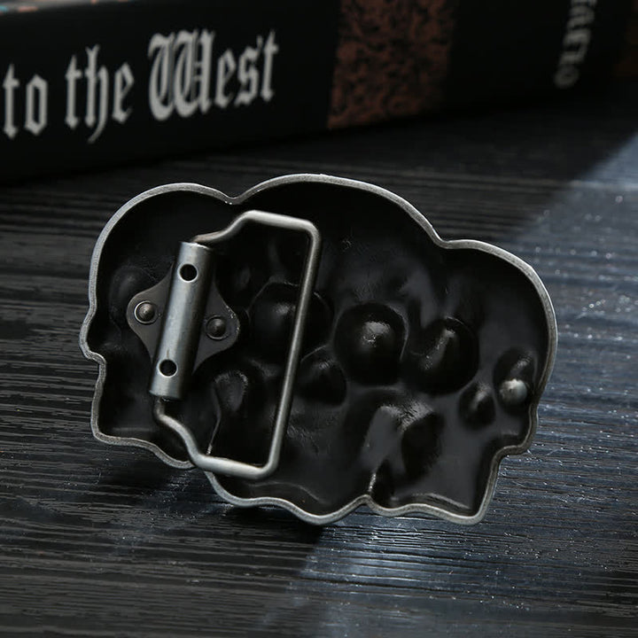Men's DIY Triple Skull Head Buckle Leather Belt - image 1