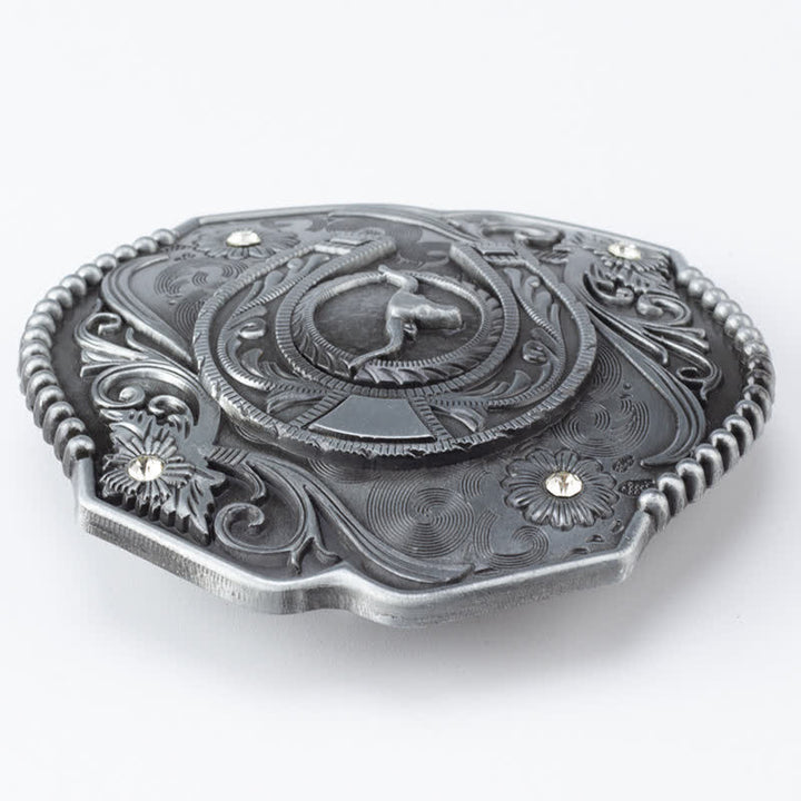 Men's DIY Rhinestone Floral Bull Buckle Leather Belt - image 4