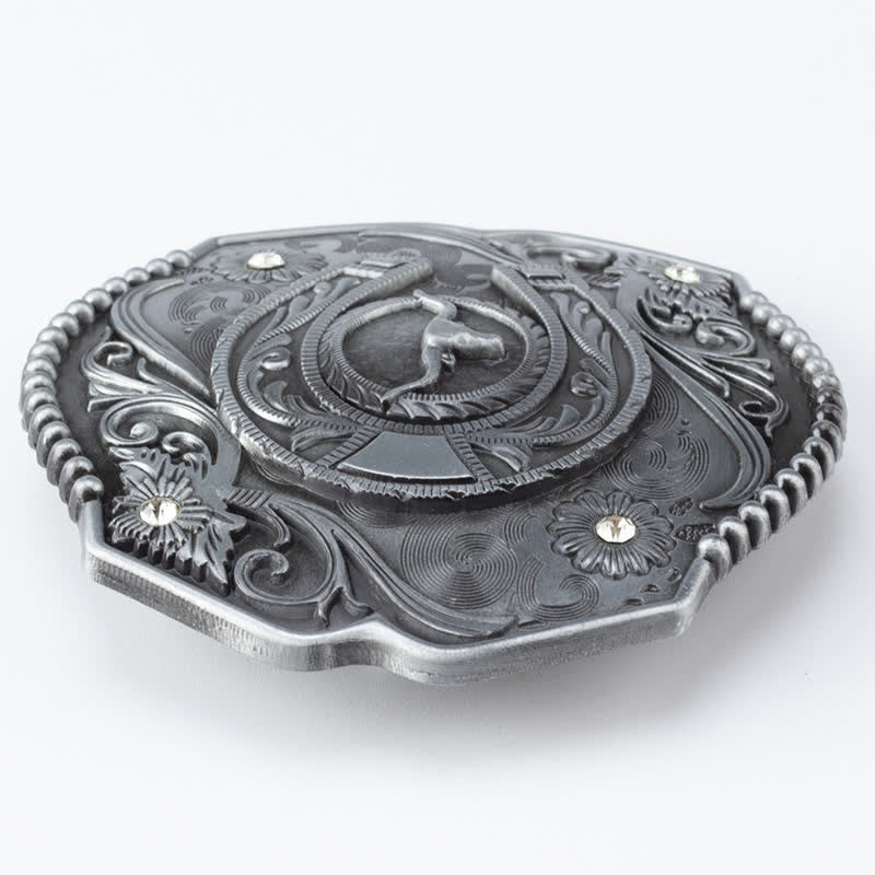 Men's DIY Rhinestone Floral Bull Buckle Leather Belt - image 4