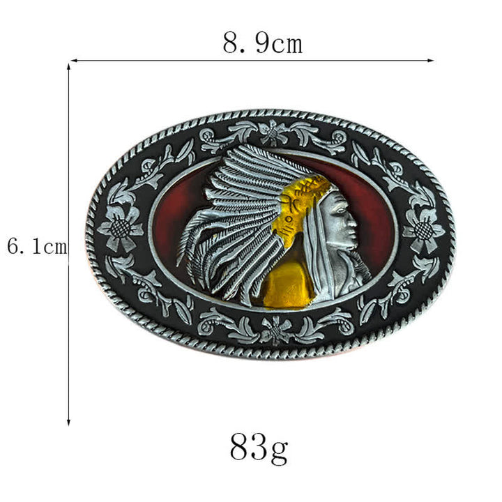 Men's DIY Indian Chief Tribal Buckle Leather Belt - image 2