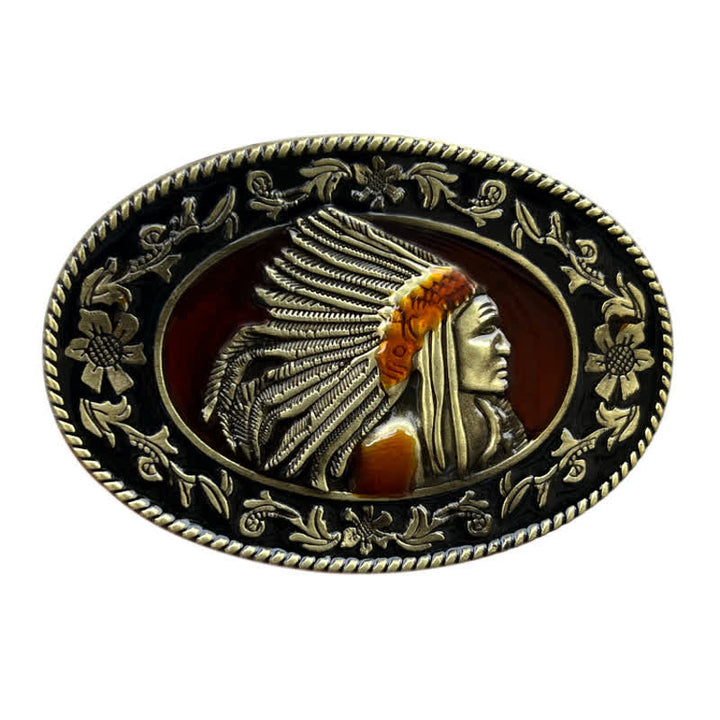 Men's DIY Indian Chief Tribal Buckle Leather Belt - Antique Bronze - Without Belt - image 3