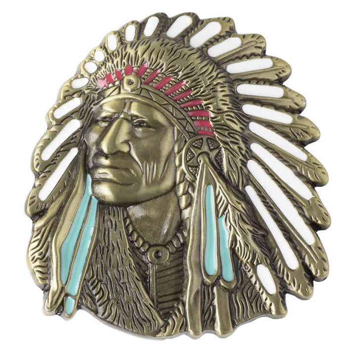 Men's DIY Colored Indian Chief Buckle Leather Belt - Antique Bronze - Without Belt - image 3