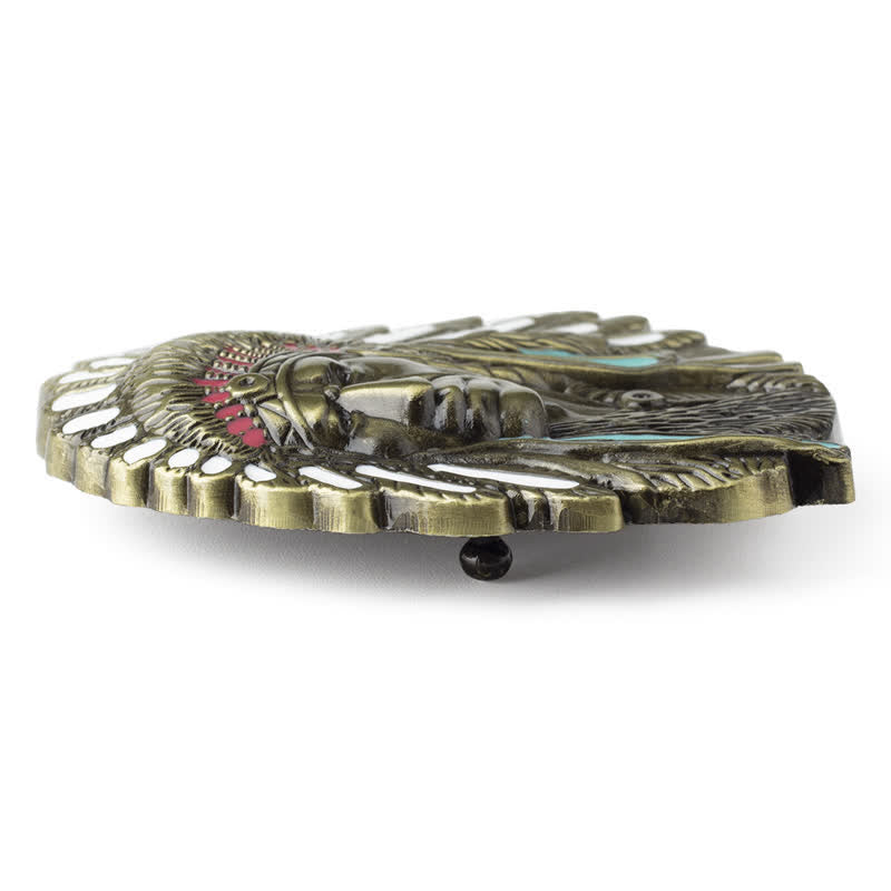 Men's DIY Colored Indian Chief Buckle Leather Belt - image 5