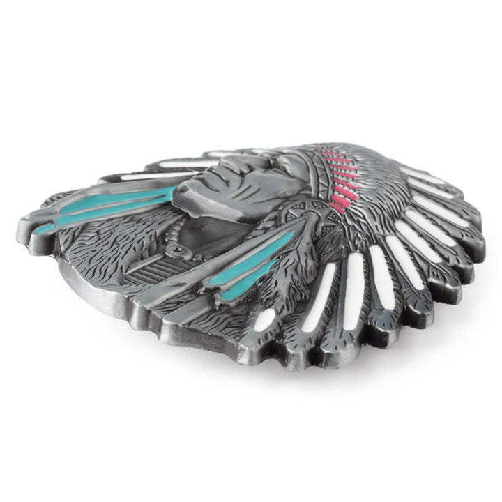 Men's DIY Colored Indian Chief Buckle Leather Belt - image 2