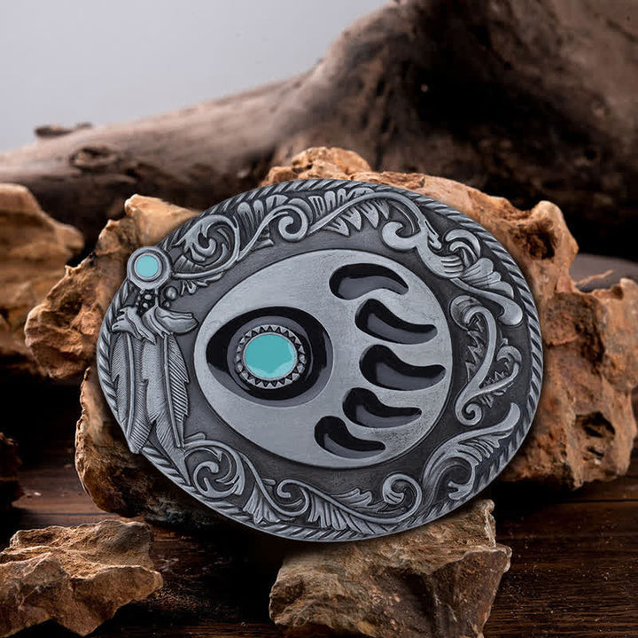 Men's DIY Blue Enamel Bear Paw Buckle Leather Belt - Bear Paw - Without Belt - image 0