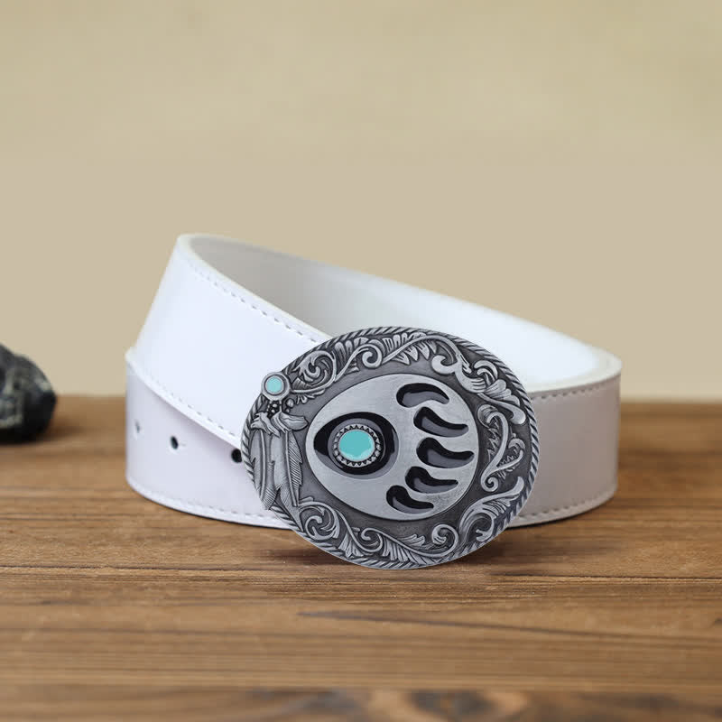 Men's DIY Blue Enamel Bear Paw Buckle Leather Belt - Bear Paw - White PU Belt (40) - image 7