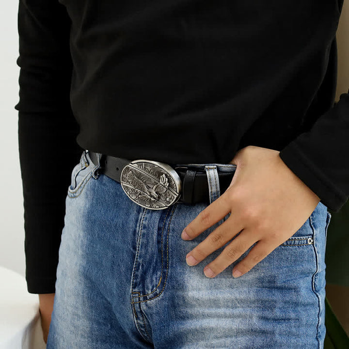 Men's Soaring Eagle Leather Belt With Folding Knife