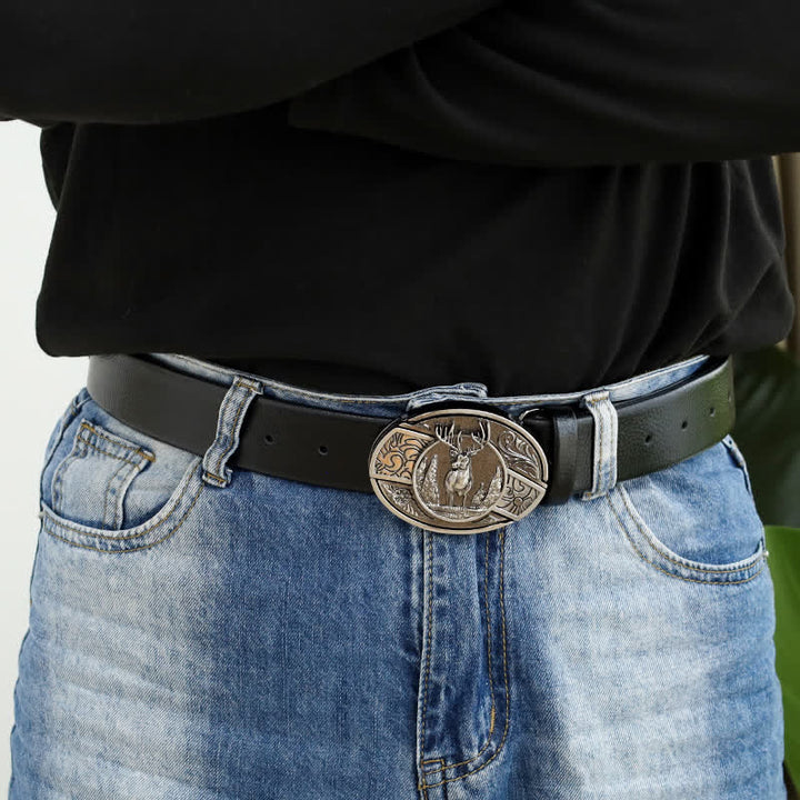 Men's DIY Forest Deer Hidden Folding Knife Leather Belt - image 2