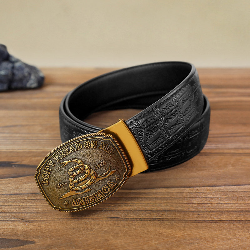 Men's DIY Snake Attitude Automatic Buckle Leather Belt - Antique Bronze - Black Snake Pattern Belt (40) - image 4