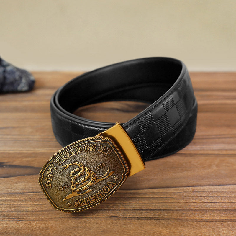 Men's DIY Snake Attitude Automatic Buckle Leather Belt - Antique Bronze - Black Checked Pattern Belt (40) - image 6