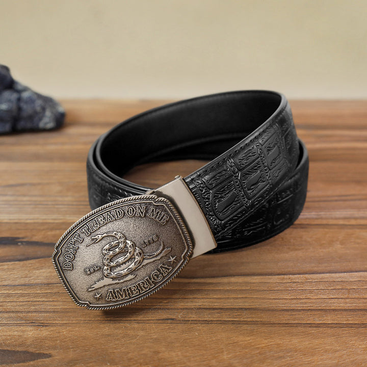 Men's DIY Snake Attitude Automatic Buckle Leather Belt - Antique Silver - Black Snake Pattern Belt (40) - image 11