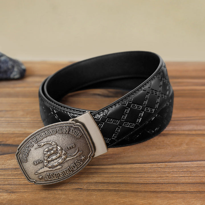 Men's DIY Snake Attitude Automatic Buckle Leather Belt - Antique Silver - Black Diamond Pattern Belt (40) - image 10