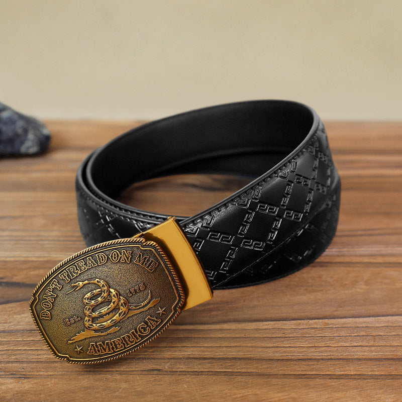 Men's DIY Snake Attitude Automatic Buckle Leather Belt - Antique Bronze - Black Diamond Pattern Belt (40) - image 3