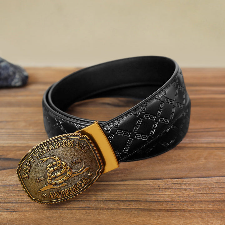 Men's DIY Snake Attitude Automatic Buckle Leather Belt - Antique Bronze - Black Diamond Pattern Belt (40) - image 3