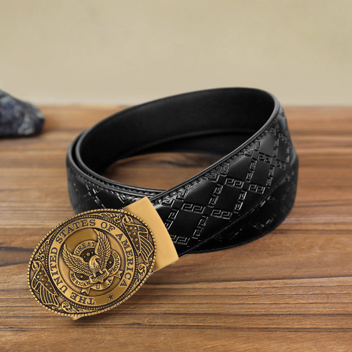 Men's DIY USA Eagle Flag Automatic Buckle Leather Belt - Antique Bronze - Black Diamond Pattern Belt (40) - image 13
