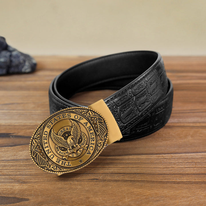 Men's DIY USA Eagle Flag Automatic Buckle Leather Belt - Antique Bronze - Black Snake Pattern Belt (40) - image 14