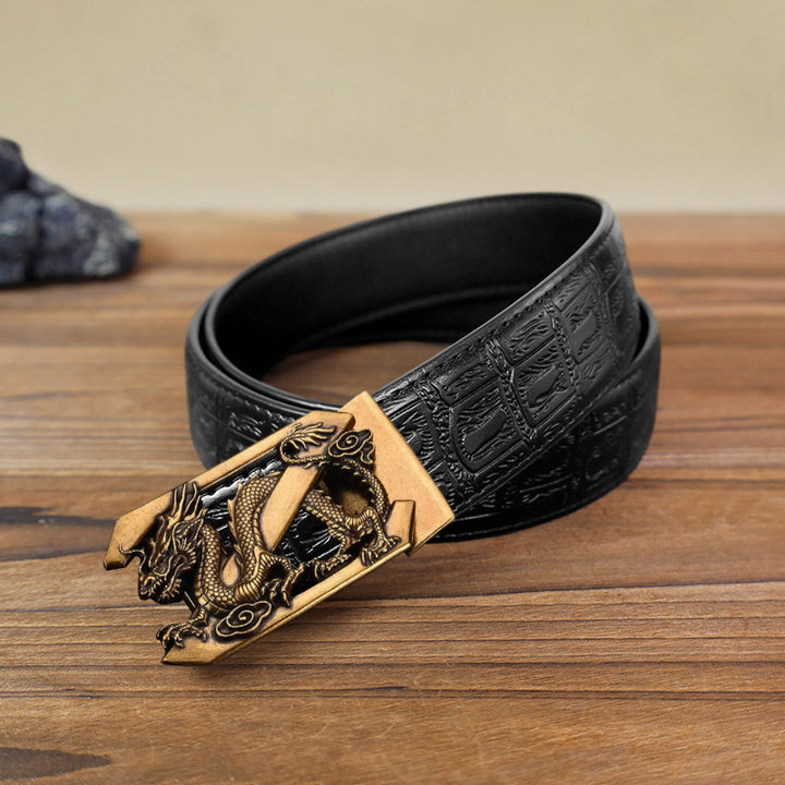 Men's DIY Letter Z Dragon Automatic Buckle Leather Belt - Antique Gold - Black Snake Pattern Belt (40) - image 3