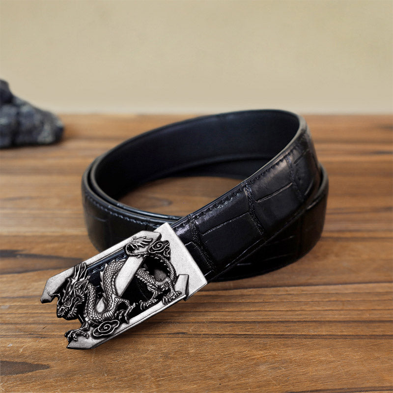 Men's DIY Letter Z Dragon Automatic Buckle Leather Belt - Antique Silver - Black Crocodile Pattern Belt (40) - image 10