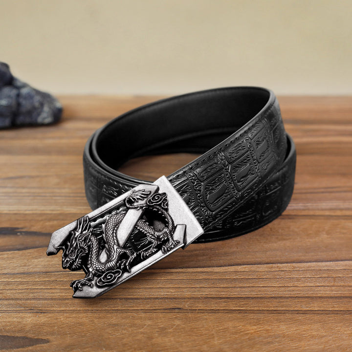 Men's DIY Letter Z Dragon Automatic Buckle Leather Belt - Antique Silver - Black Snake Pattern Belt (40) - image 12