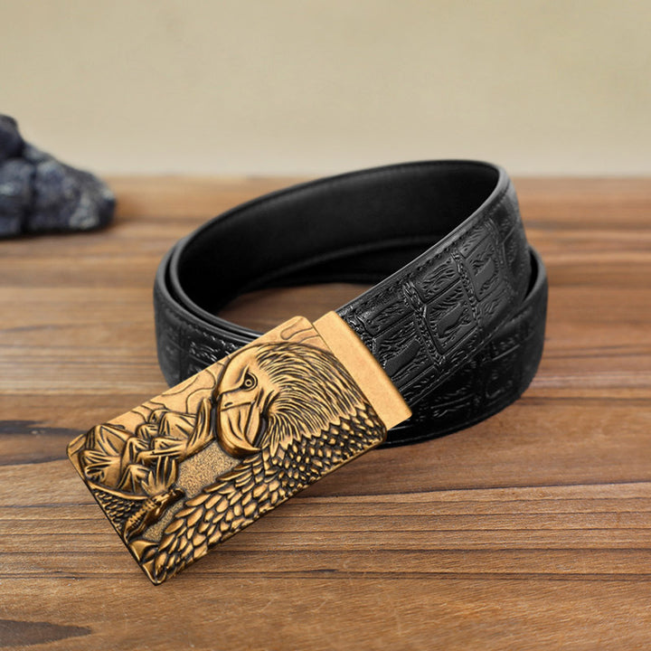 Men's DIY Strong Eagle Automatic Buckle Leather Belt - Antique Gold - Black Snake Pattern Belt (40) - image 12