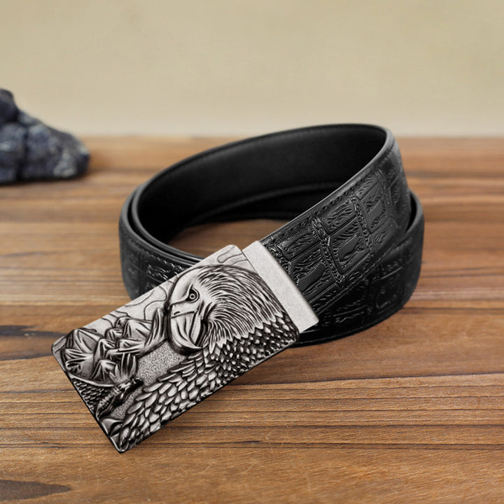 Men's DIY Strong Eagle Automatic Buckle Leather Belt - Antique Silver - Black Snake Pattern Belt (40) - image 3