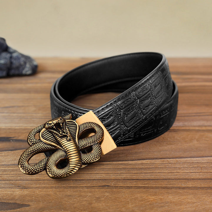 Men's DIY Mysterious Snake Automatic Buckle Leather Belt - Antique Gold - Black Snake Pattern Belt (40) - image 12